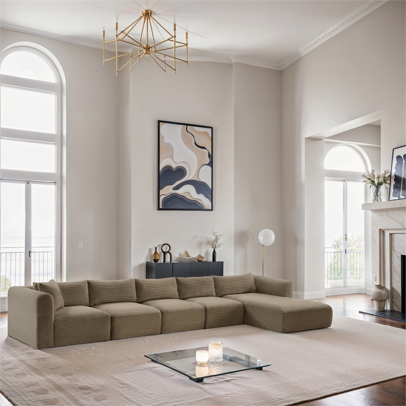 Meridian Furniture 5-Piece Taupe Corduroy Performance Fabric Modular Sectional
