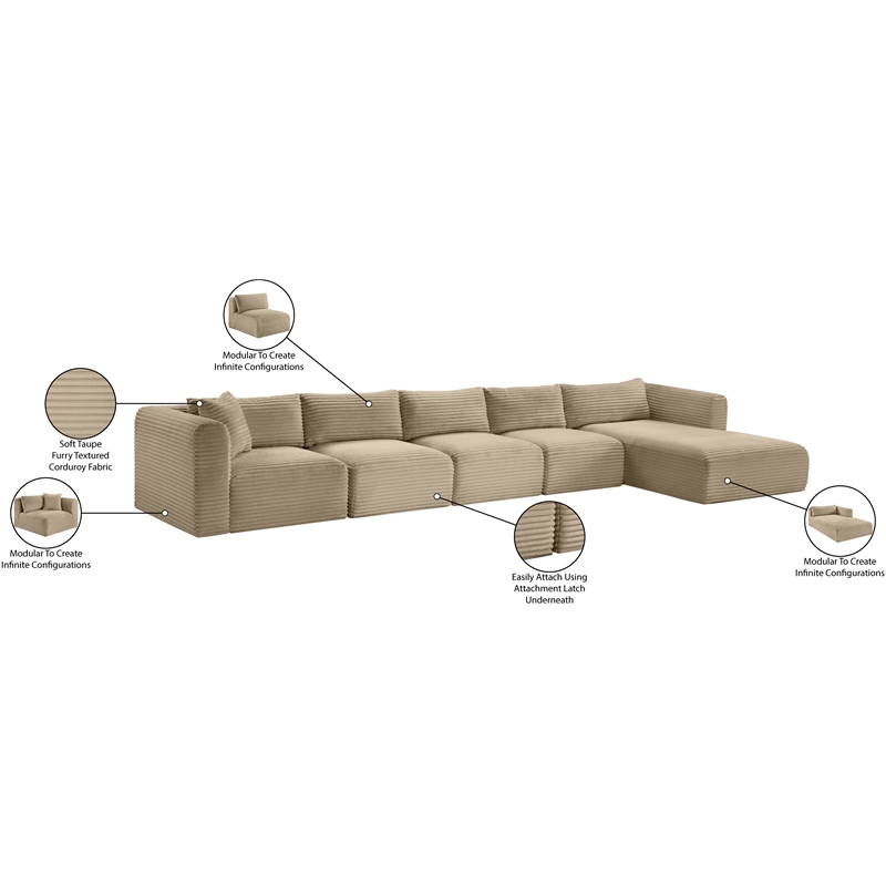 Meridian Furniture 5-Piece Taupe Corduroy Performance Fabric Modular Sectional