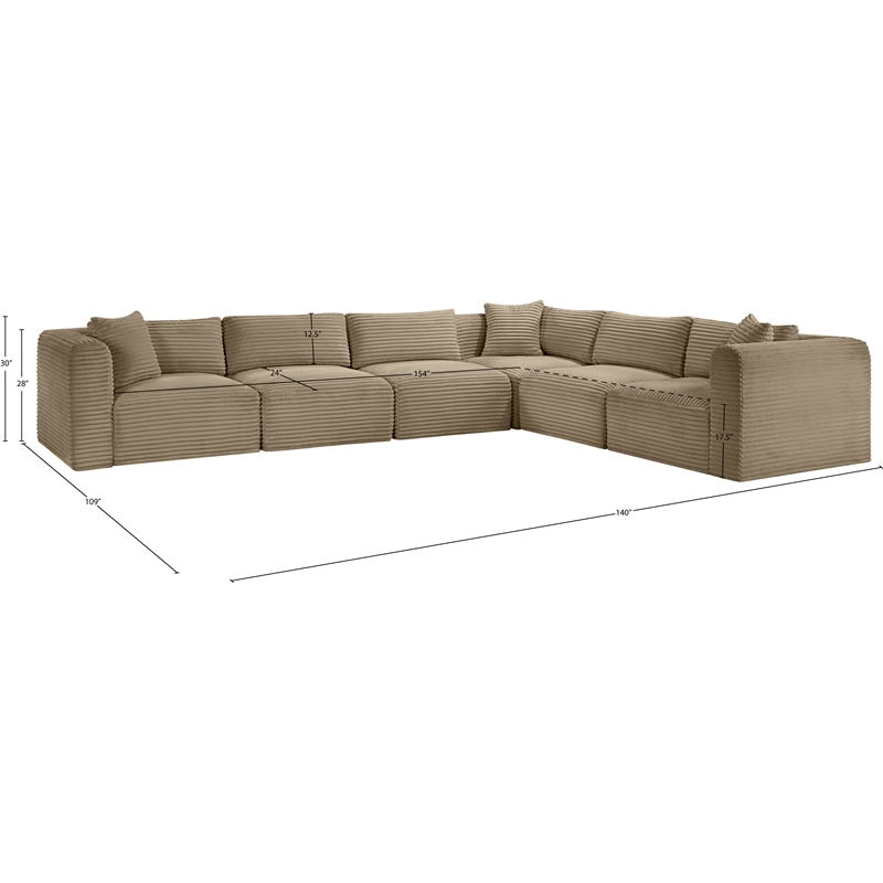 Meridian Furniture 6-Piece Taupe Corduroy Performance Fabric Modular Sectional
