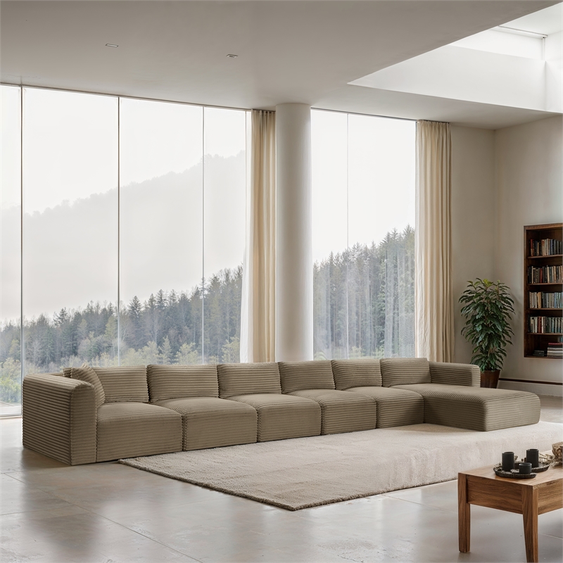 Meridian Furniture 6-Piece Taupe Corduroy Performance Fabric Modular Sectional