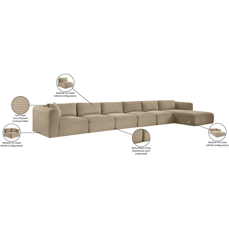Meridian Furniture 6-Piece Taupe Corduroy Performance Fabric Modular Sectional