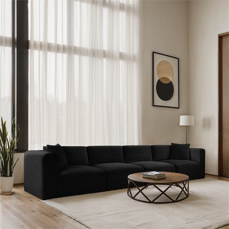 Meridian Furniture 4-Piece Black Corduroy Performance Fabric Modular Sofa