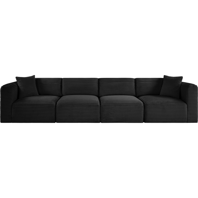 Meridian Furniture 4-Piece Black Corduroy Performance Fabric Modular Sofa