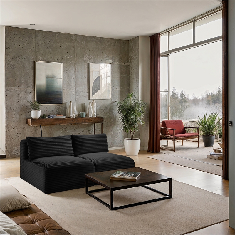 Meridian Furniture 2-Piece Black Corduroy Performance Fabric Modular Sofa