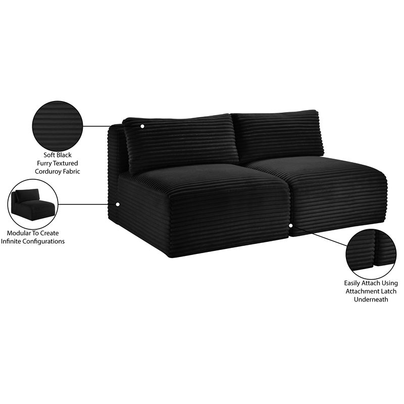 Meridian Furniture 2-Piece Black Corduroy Performance Fabric Modular Sofa