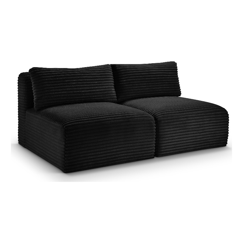 Meridian Furniture 2-Piece Black Corduroy Performance Fabric Modular Sofa
