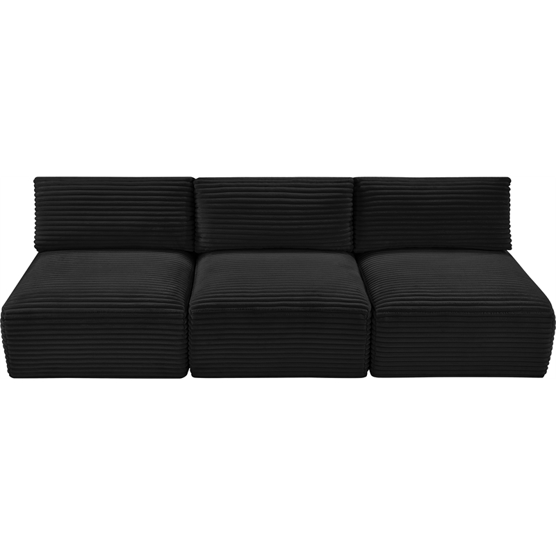 Meridian Furniture 3-Piece Black Corduroy Performance Fabric Modular Sofa