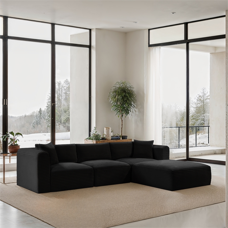 Meridian Furniture 4-Piece Black Corduroy Performance Fabric Modular Sectional