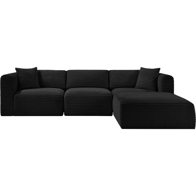 Meridian Furniture 4-Piece Black Corduroy Performance Fabric Modular Sectional