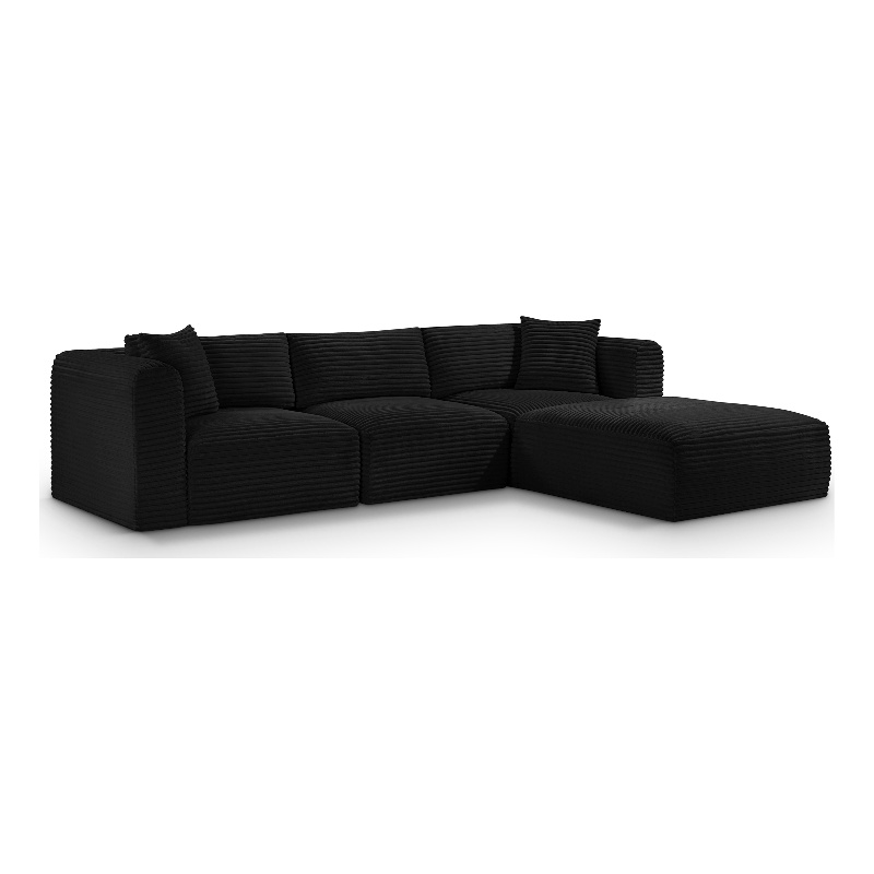 Meridian Furniture 4-Piece Black Corduroy Performance Fabric Modular Sectional