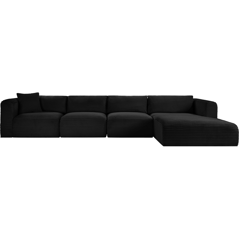 Meridian Furniture 4-Piece Black Corduroy Performance Fabric Modular Sectional