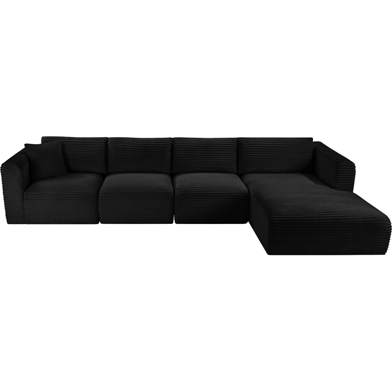 Meridian Furniture 4-Piece Black Corduroy Performance Fabric Modular Sectional
