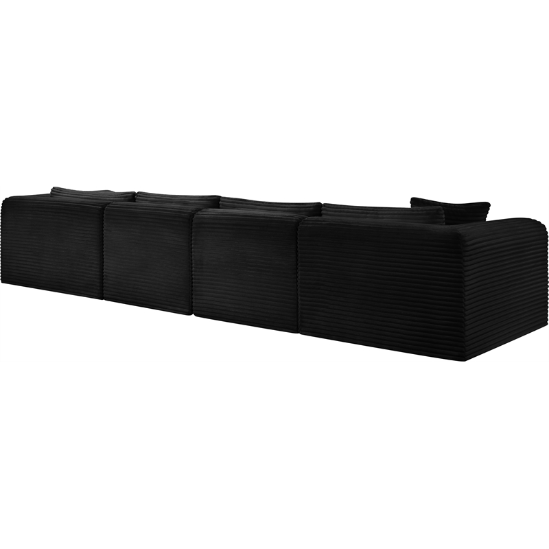 Meridian Furniture 4-Piece Black Corduroy Performance Fabric Modular Sectional