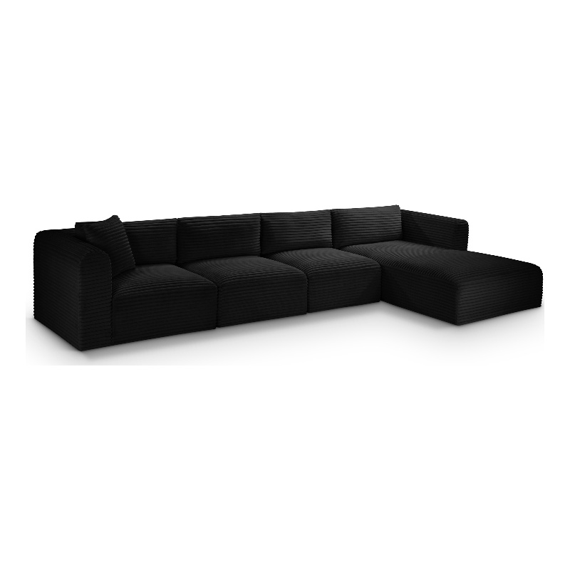Meridian Furniture 4-Piece Black Corduroy Performance Fabric Modular Sectional