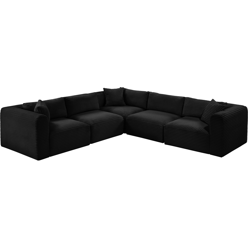 Meridian Furniture 5-Piece Black Corduroy Performance Fabric Modular Sectional