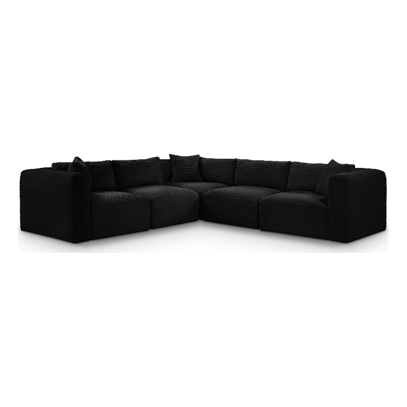 Meridian Furniture 5-Piece Black Corduroy Performance Fabric Modular Sectional