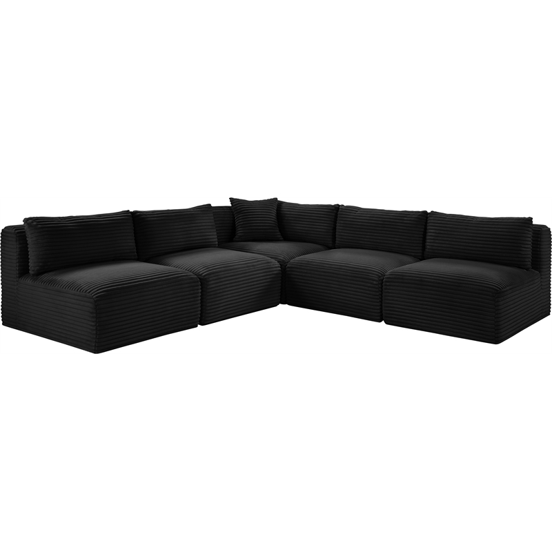 Meridian Furniture 5-Piece Black Corduroy Performance Fabric Modular Sectional