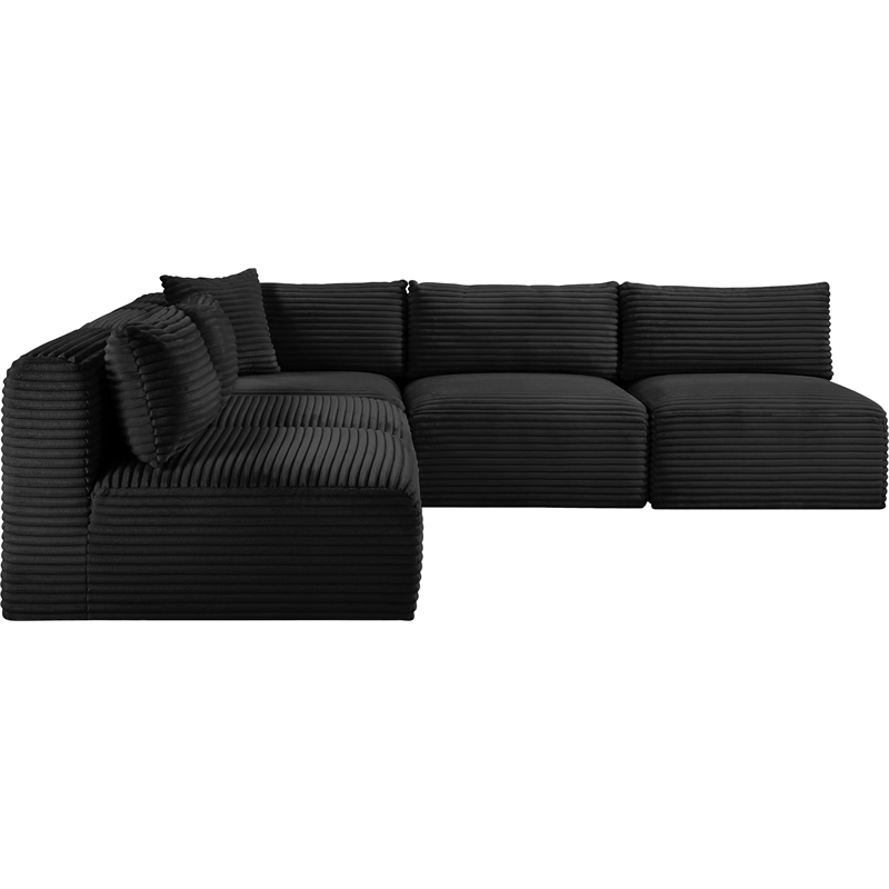 Meridian Furniture 5-Piece Black Corduroy Performance Fabric Modular Sectional