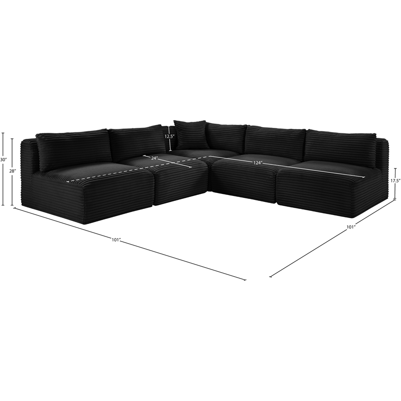 Meridian Furniture 5-Piece Black Corduroy Performance Fabric Modular Sectional
