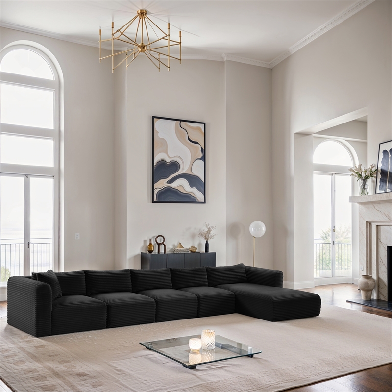 Meridian Furniture 5-Piece Black Corduroy Performance Fabric Modular Sectional