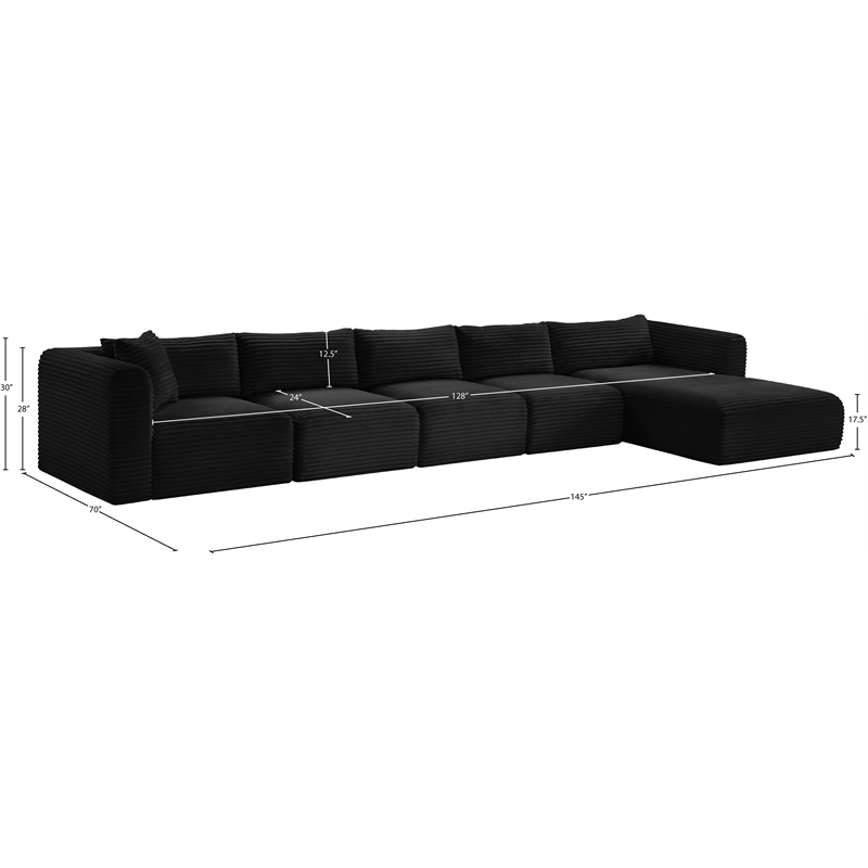 Meridian Furniture 5-Piece Black Corduroy Performance Fabric Modular Sectional