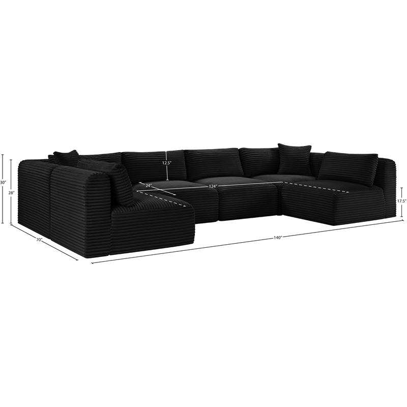 Meridian Furniture 6-Piece Black Corduroy Performance Fabric Modular Sectional