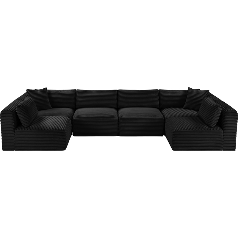 Meridian Furniture 6-Piece Black Corduroy Performance Fabric Modular Sectional