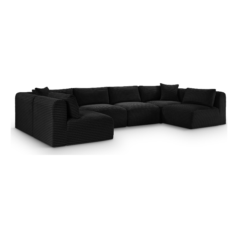 Meridian Furniture 6-Piece Black Corduroy Performance Fabric Modular Sectional