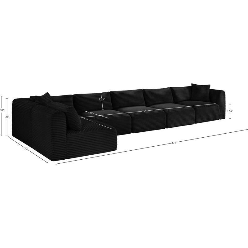 Meridian Furniture 6-Piece Black Corduroy Performance Fabric Modular Sectional