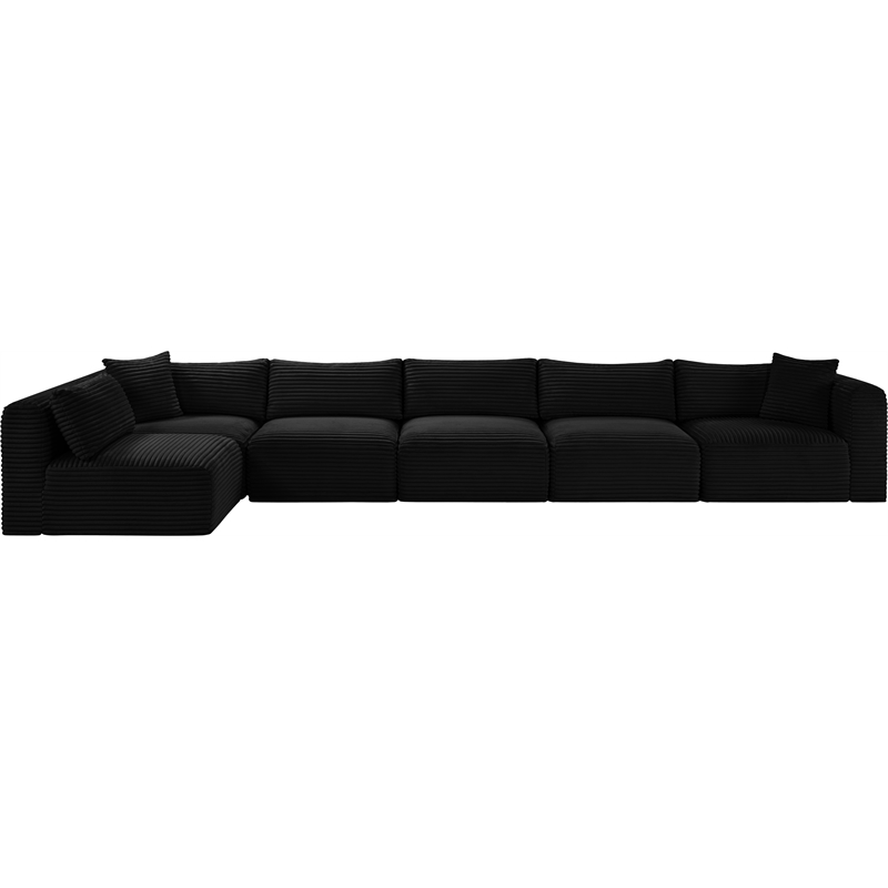 Meridian Furniture 6-Piece Black Corduroy Performance Fabric Modular Sectional