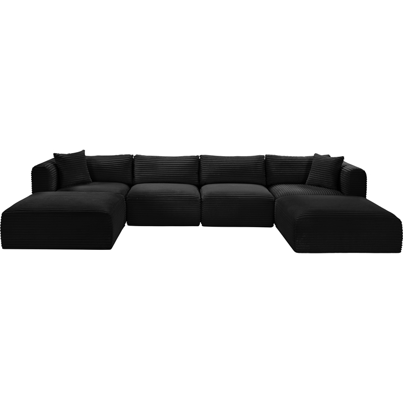 Meridian Furniture 6-Piece Black Corduroy Performance Fabric Modular Sectional