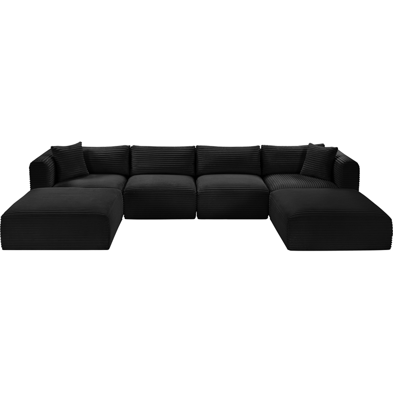 Meridian Furniture 6-Piece Black Corduroy Performance Fabric Modular Sectional