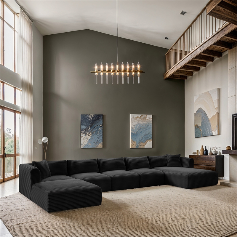 Meridian Furniture 6-Piece Black Corduroy Performance Fabric Modular Sectional