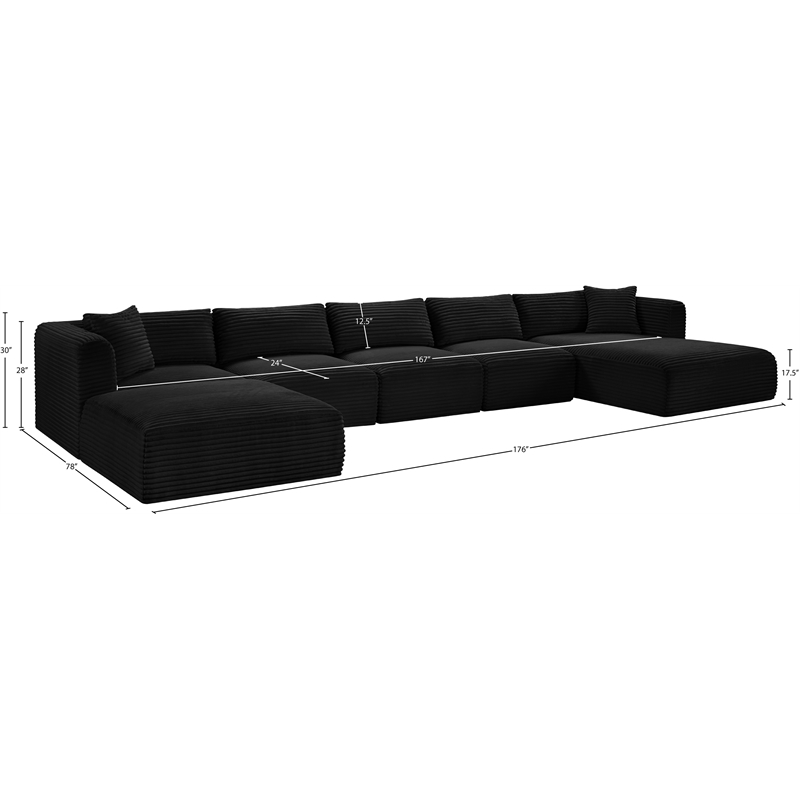 Meridian Furniture 6-Piece Black Corduroy Performance Fabric Modular Sectional