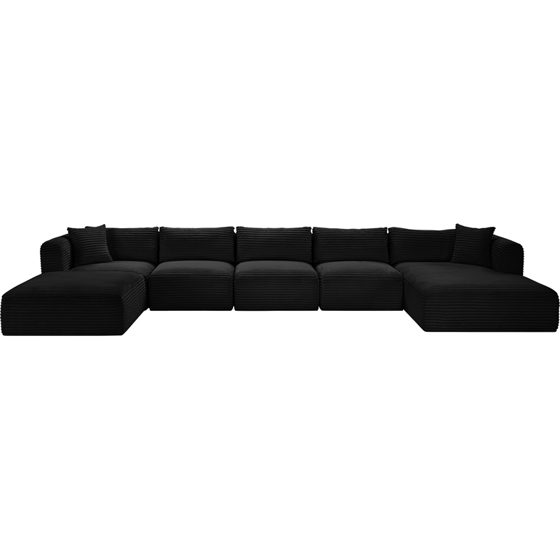 Meridian Furniture 6-Piece Black Corduroy Performance Fabric Modular Sectional