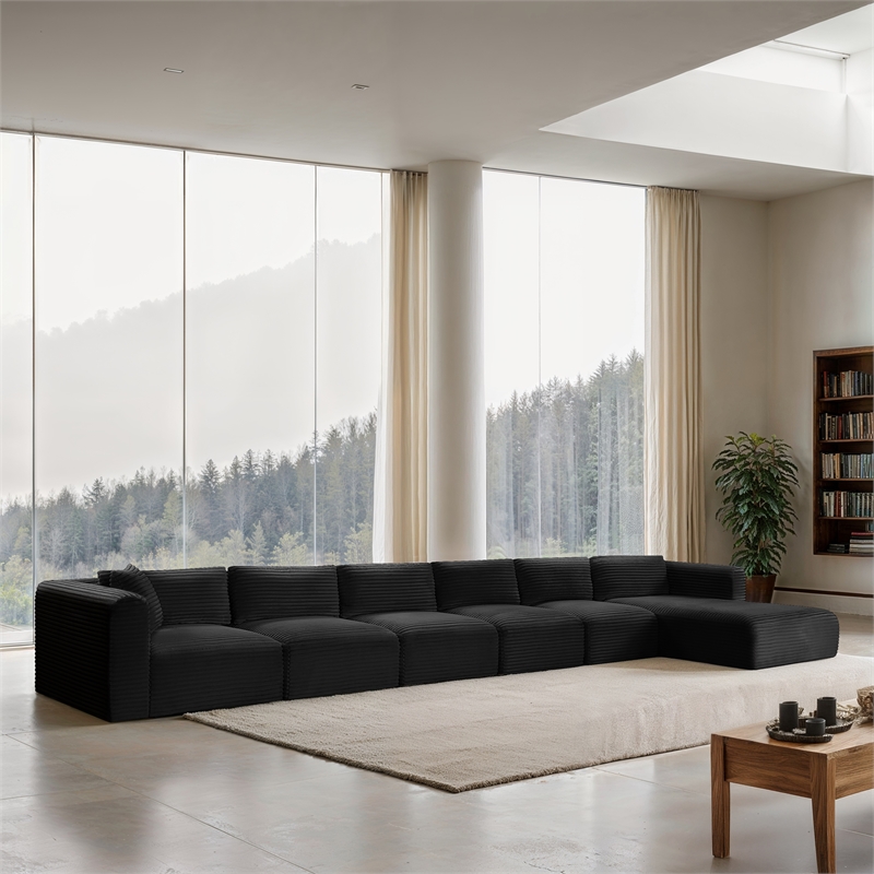 Meridian Furniture 6-Piece Black Corduroy Performance Fabric Modular Sectional