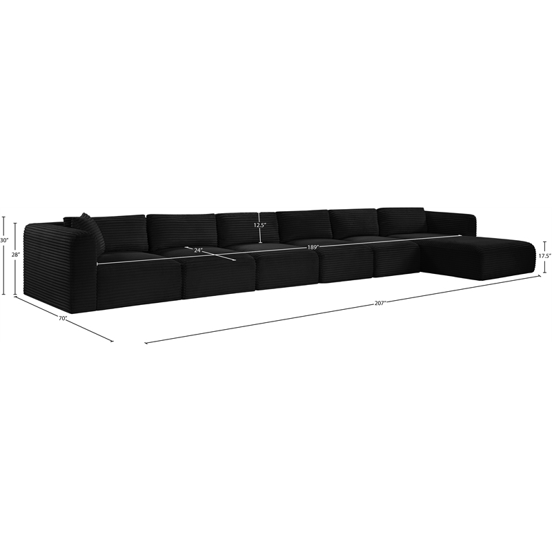 Meridian Furniture 6-Piece Black Corduroy Performance Fabric Modular Sectional