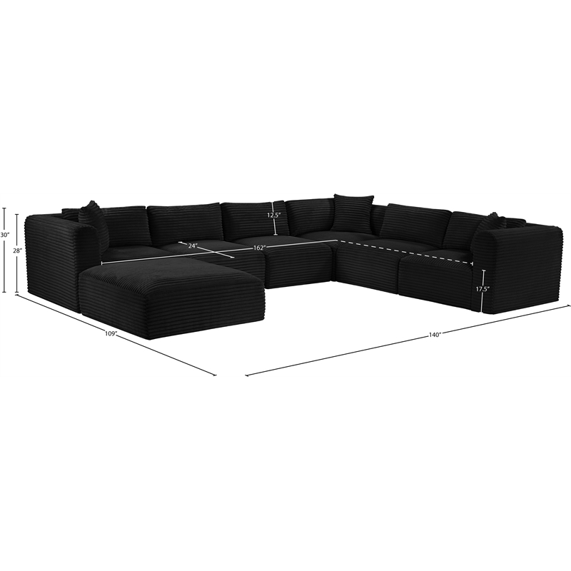 Meridian Furniture 7-Piece Black Corduroy Performance Fabric Modular Sectional
