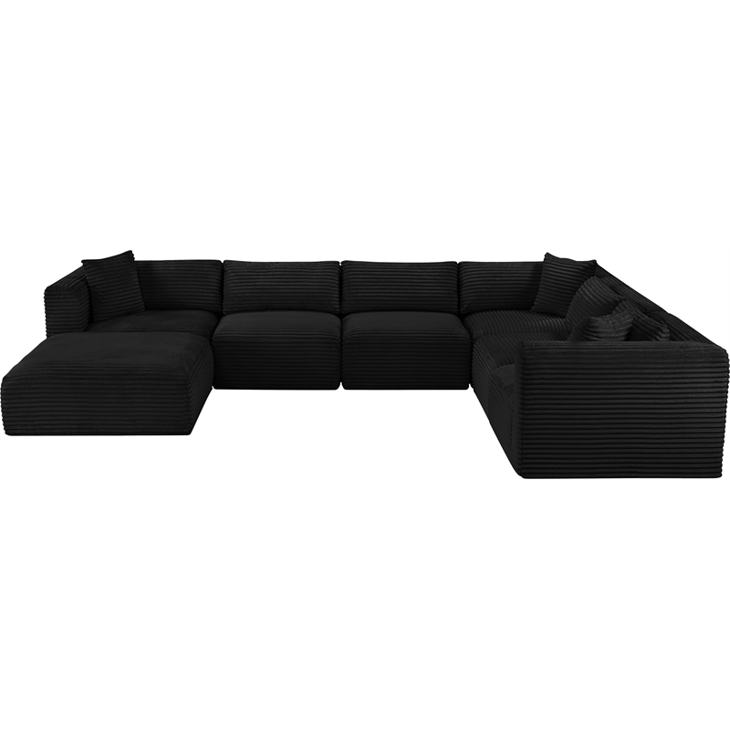 Meridian Furniture 7-Piece Black Corduroy Performance Fabric Modular Sectional