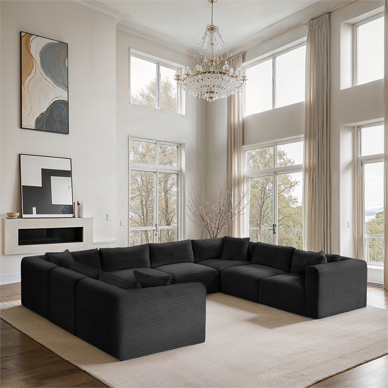Meridian Furniture 8-Piece Black Corduroy Performance Fabric Modular Sectional