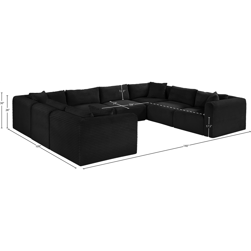 Meridian Furniture 8-Piece Black Corduroy Performance Fabric Modular Sectional