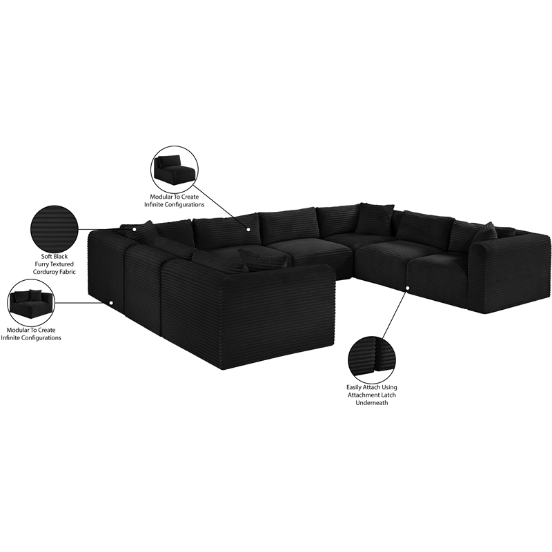 Meridian Furniture 8-Piece Black Corduroy Performance Fabric Modular Sectional