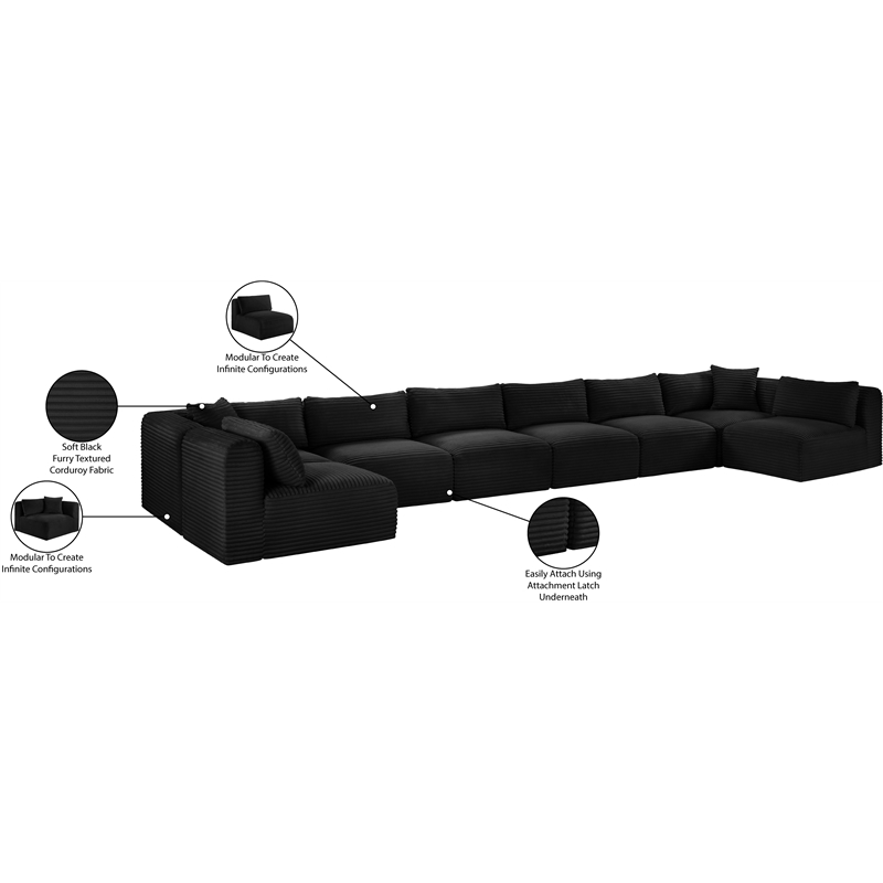 Meridian Furniture 8-Piece Black Corduroy Performance Fabric Modular Sectional