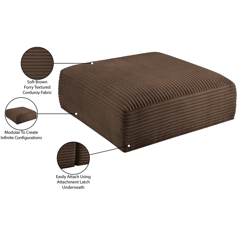 Meridian Furniture Shaggy Brown Corduroy Performance Fabric Ottoman