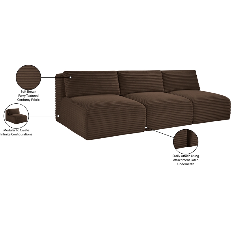 Meridian Furniture 3-Piece Brown Corduroy Performance Fabric Modular Sofa
