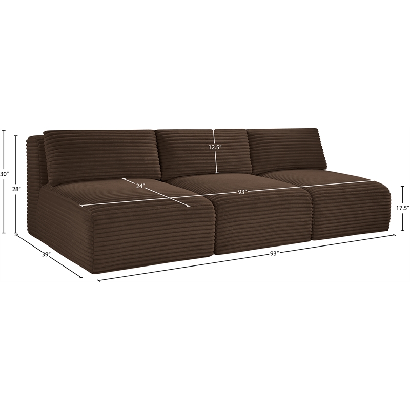 Meridian Furniture 3-Piece Brown Corduroy Performance Fabric Modular Sofa