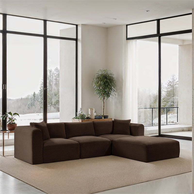 Meridian Furniture 4-Piece Brown Corduroy Performance Fabric Modular Sectional