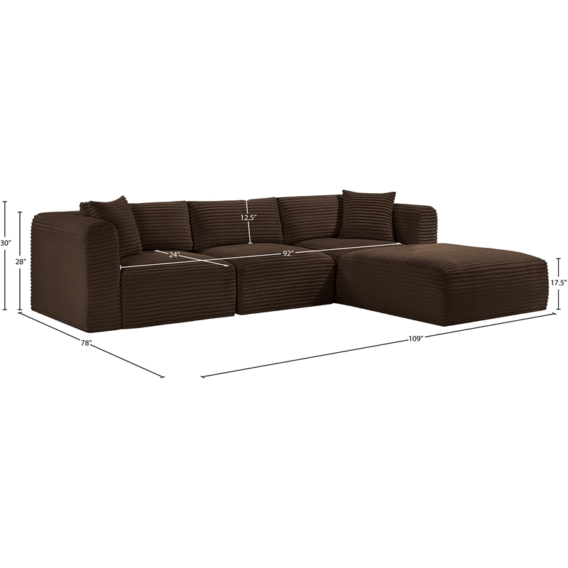 Meridian Furniture 4-Piece Brown Corduroy Performance Fabric Modular Sectional