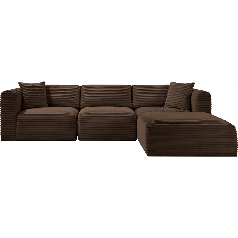 Meridian Furniture 4-Piece Brown Corduroy Performance Fabric Modular Sectional