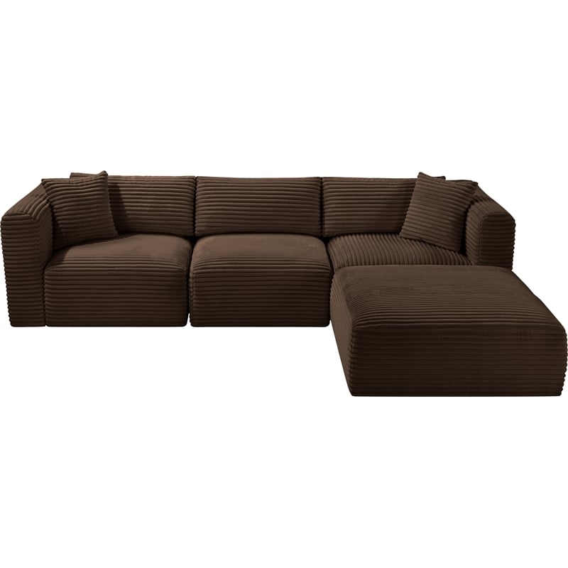 Meridian Furniture 4-Piece Brown Corduroy Performance Fabric Modular Sectional